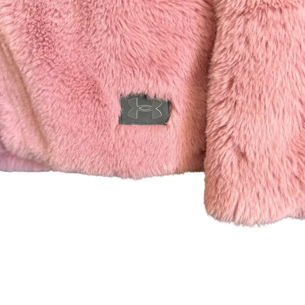 Under Armour Fluffy Pink Kids Faux Fur Puffer Jacket Size Youth Large Super Soft - Picture 3 of 7
